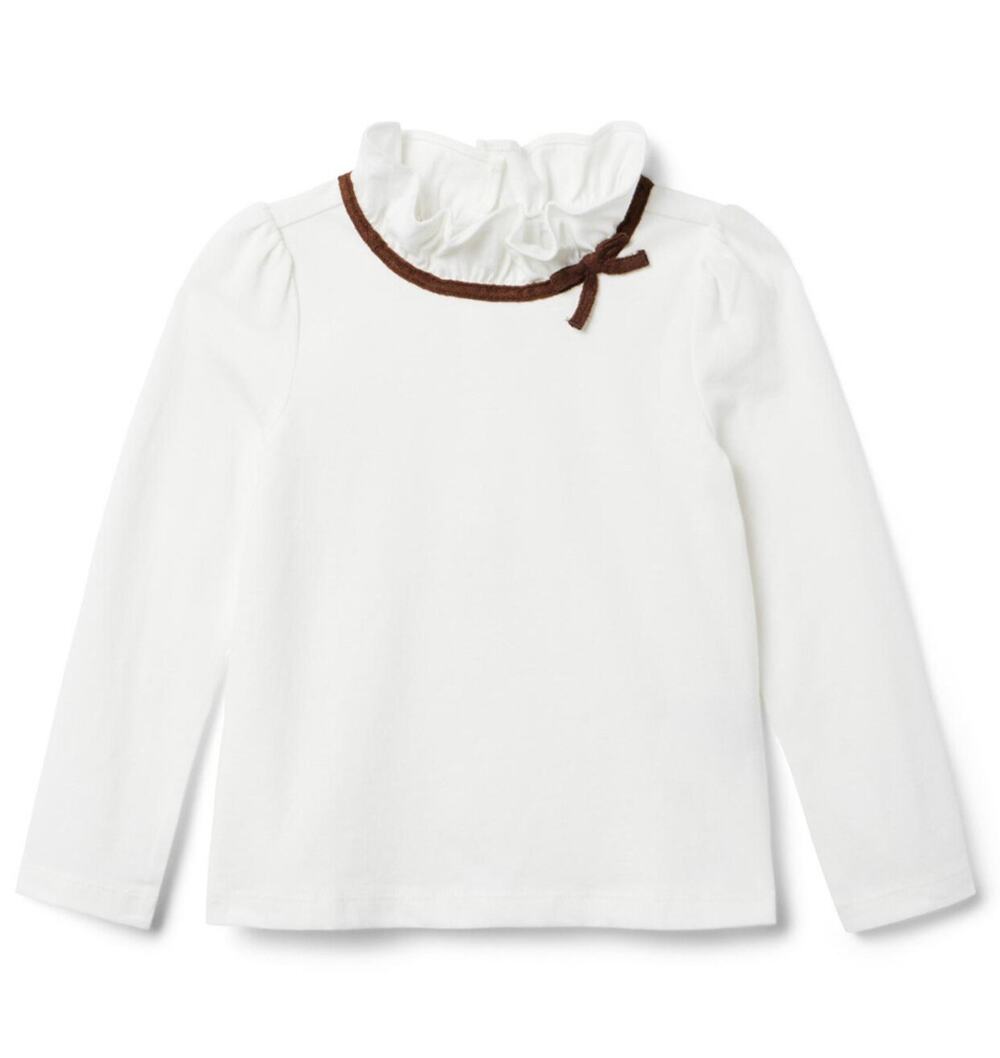 NWT! Janie and Jack Ruffle Collar Faux Suede Bow Jersey Top. Size 8